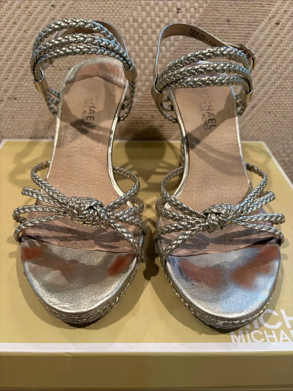 Michael Kors Metallic Gold Braided Wedge Sandals